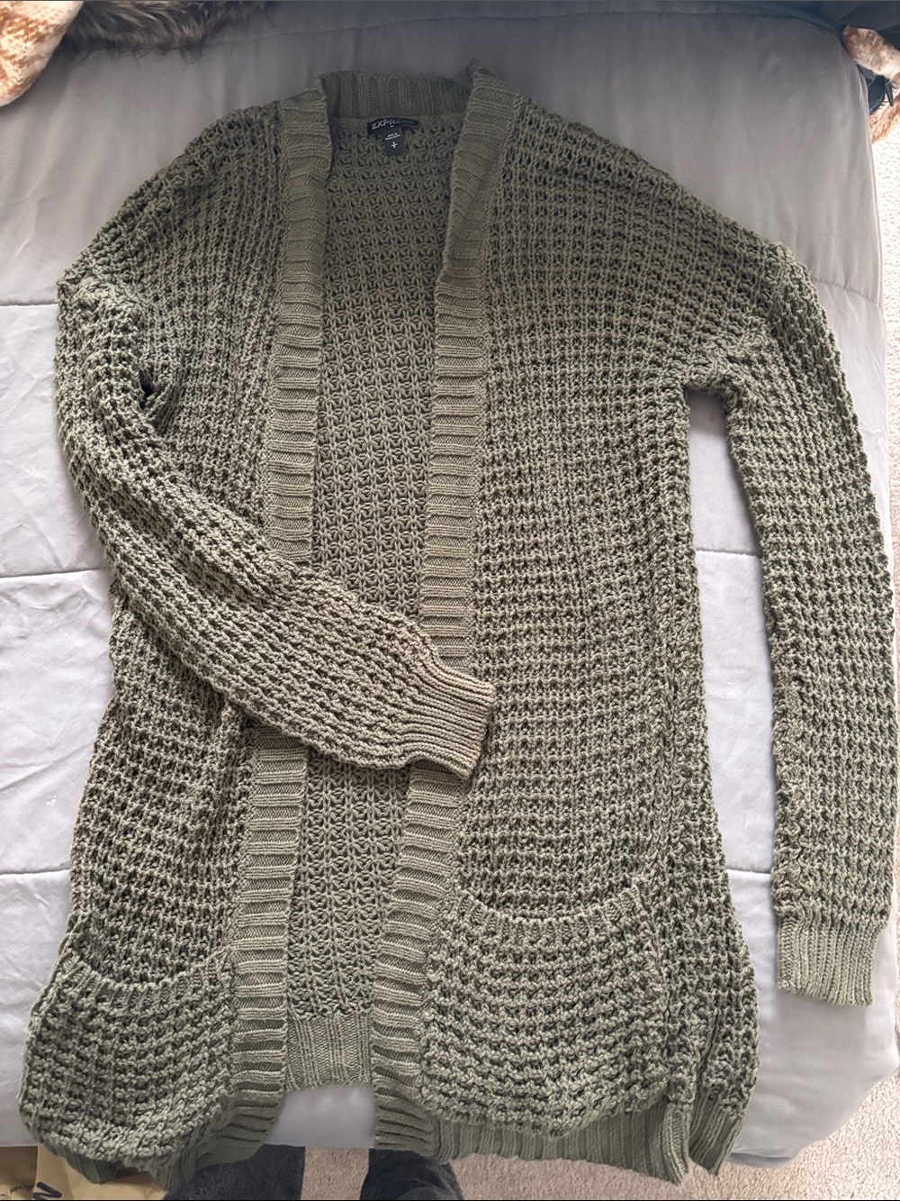 Express Olive Open-Front Knit Cardigan - Women
